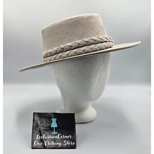 Anthropologie ASN Cordobes Hat Light Gray Faux Suede Braided Boho One Size 3233